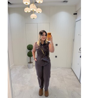 Kahve Premium Denim tulum 
