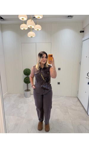 Kahve Premium Denim tulum 