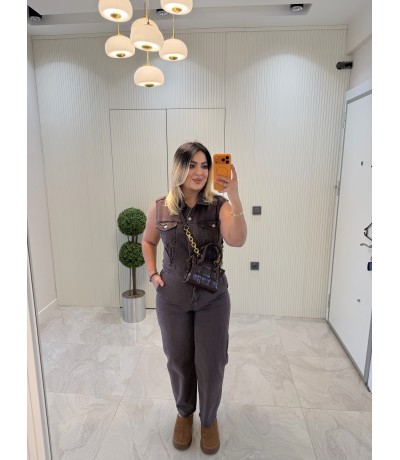 Kahve Premium Denim tulum 